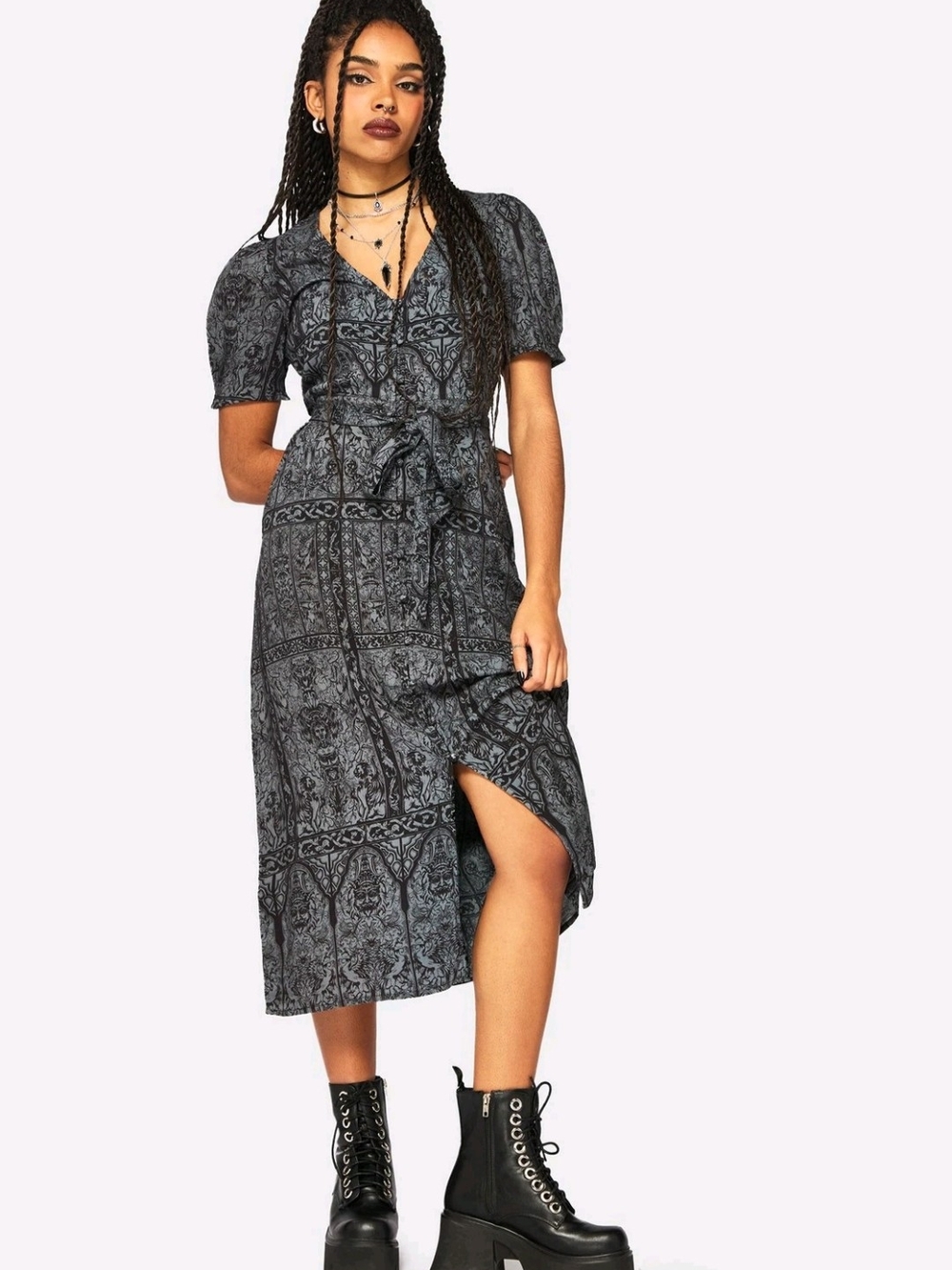 Fracture Cathedral Print Button Down Midi Dress